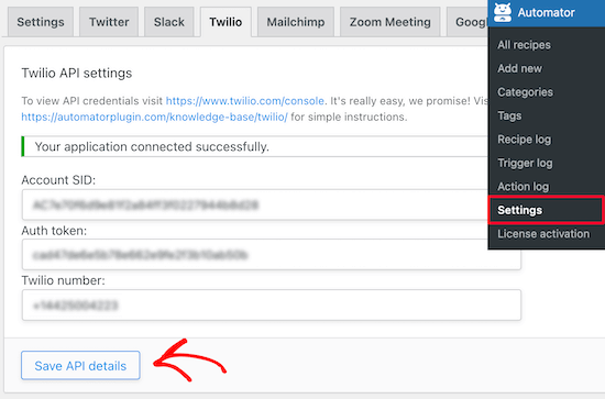 Connect Twilio account Connect Twilio account