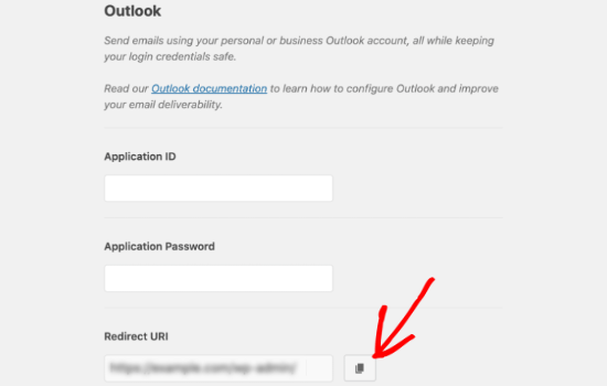 Copy the Redirect URI Copy the Redirect URI