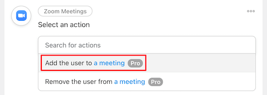 Select add user to meeting Select add user to meeting