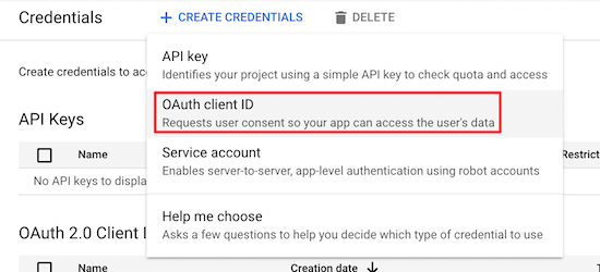 select oauth client ID select oauth client ID
