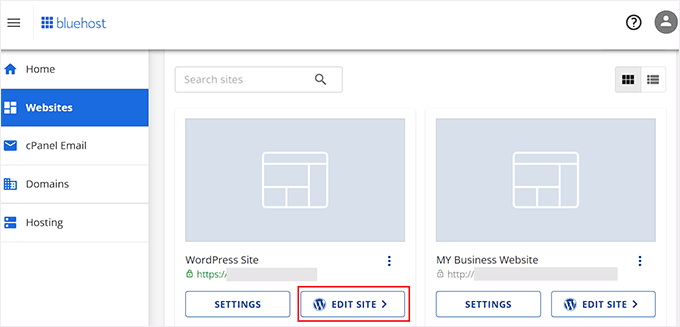 Click the Edit Site button to access your WordPress dashboard Click the Edit Site button to access your WordPress dashboard