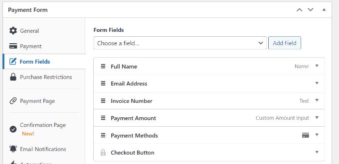 Edit payment form fields Edit payment form fields