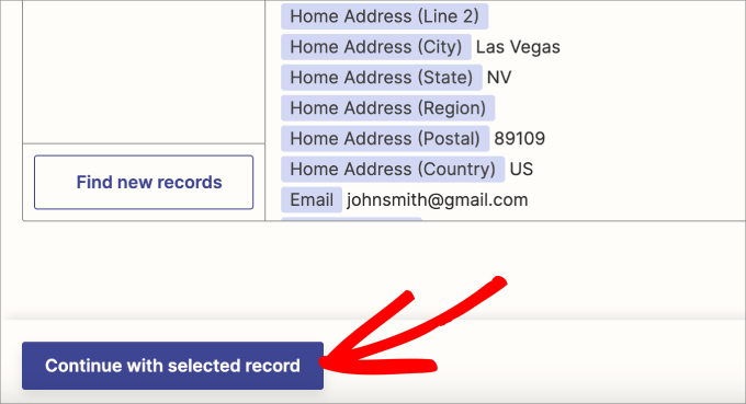 continue with selected record continue with selected record