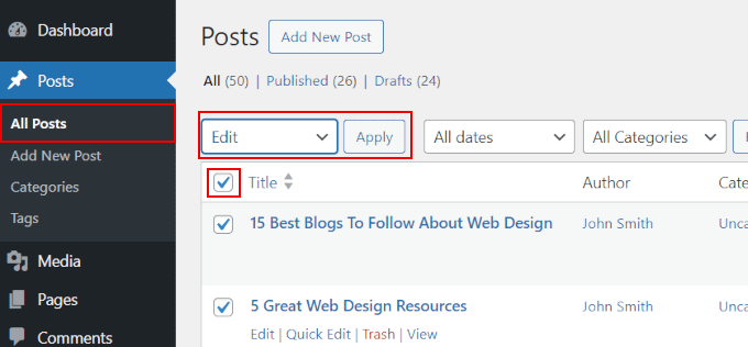 Bulk update posts Bulk update posts