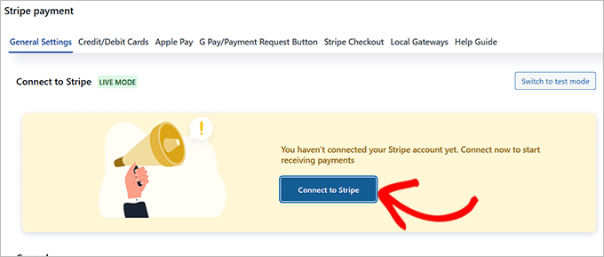 Click Connect to Stripe button Click Connect to Stripe button