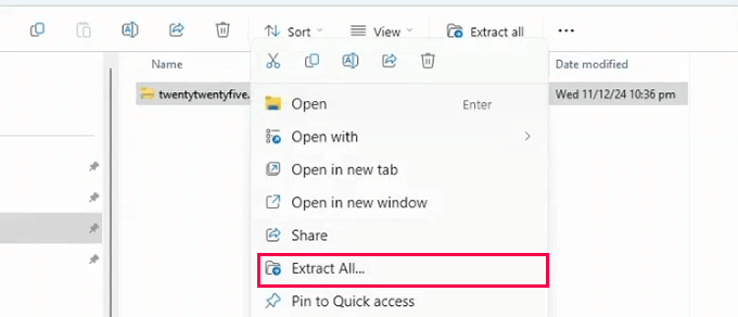 Extract theme zip file Extract theme zip file