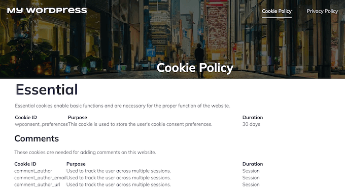 An example of a detailed cookie policy, generated automatically using WPConsent An example of a detailed cookie policy, generated automatically using WPConsent