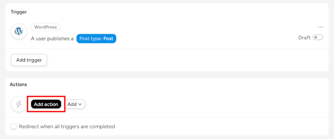Clicking the Add action button Clicking the Add action button
