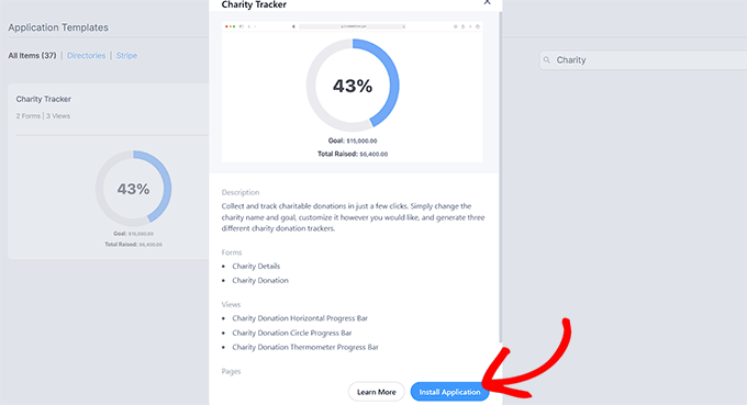 Click the Install Application button in Formidable Forms Click the Install Application button in Formidable Forms