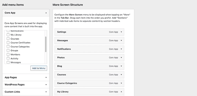 Customize More screen structure in BuddyBoss App Customize More screen structure in BuddyBoss App