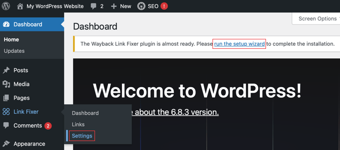 Launch the Wayback Link Fixer Setup Wizard Launch the Wayback Link Fixer Setup Wizard