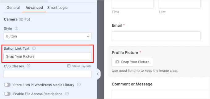 Editing the button link text Editing the button link text