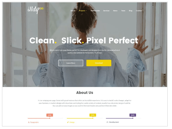 Parallax hero element, compatibility with woocommerce; 26 Most Popular Free Wordpress Themes Of 2017