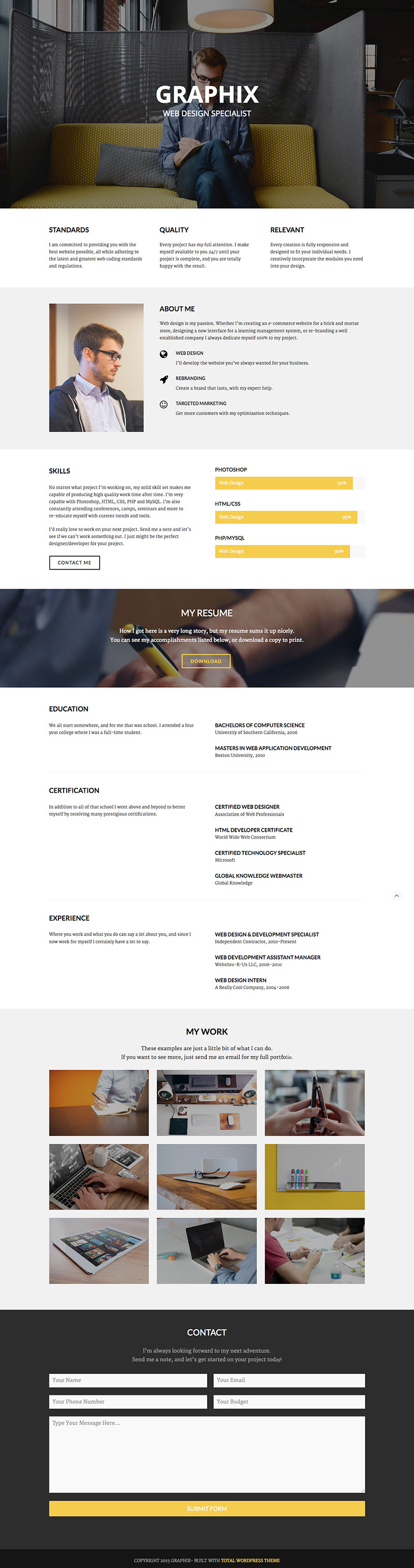 Discover the 11 key factors that go into the best wordpress themes for online businesses. Graphix Resume & CV: A Total WordPress Theme Demo - WPExplorer