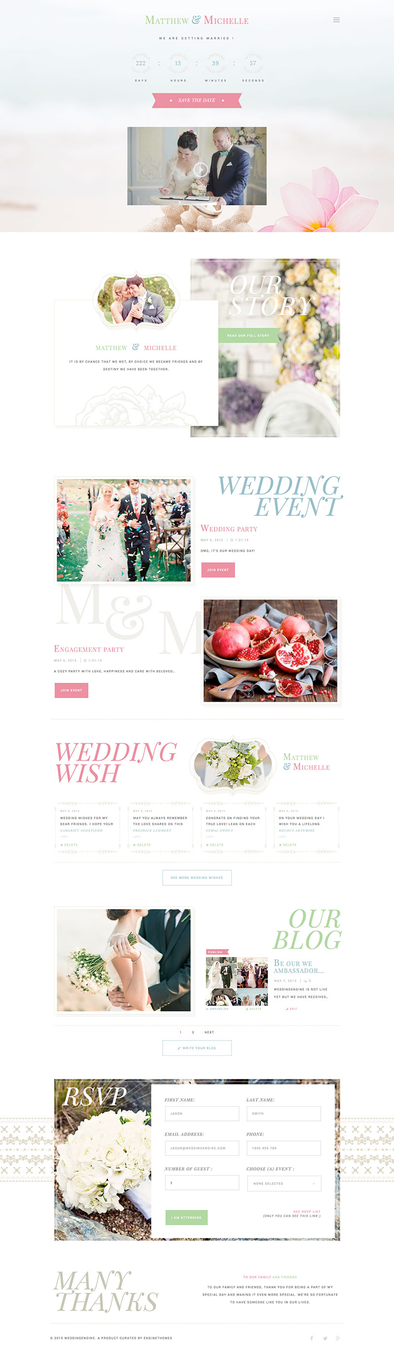 Divi is a multipurpose theme that comes with a drag and drop page builder for easy editing and hundreds of starter templates. WeddingEngine Elegant Wedding WordPress Theme - WPExplorer