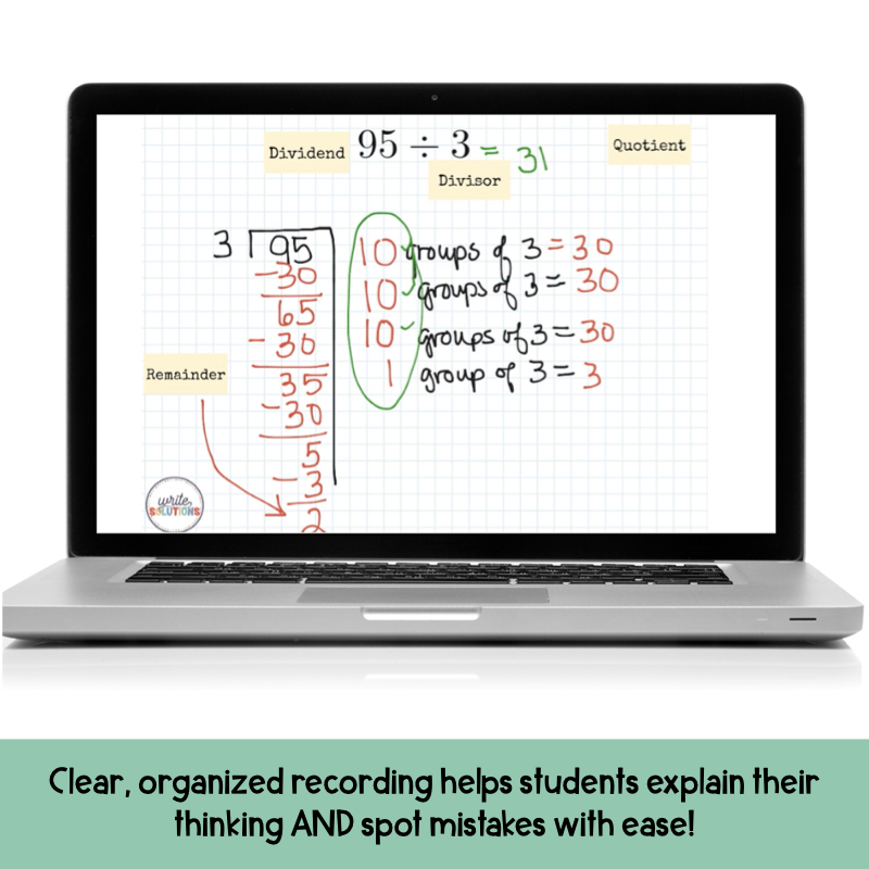 Partial Quotient Division recording on laptop screen