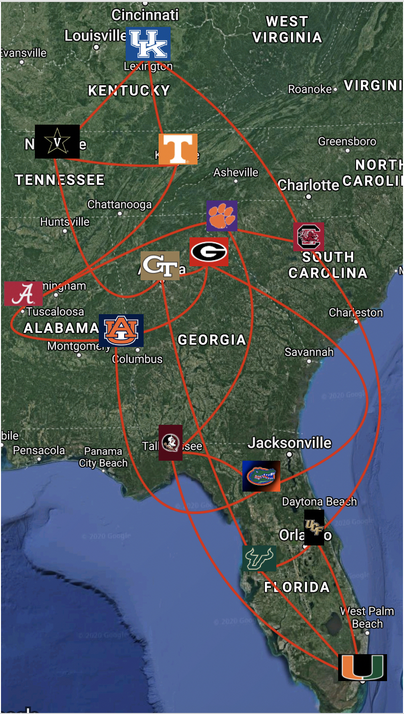 SEC Map WRUF FM 850 AM 103 HD2 ESPN.