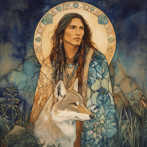 Man with Coyote © Bernadette Wulf - art of empathy - Native American