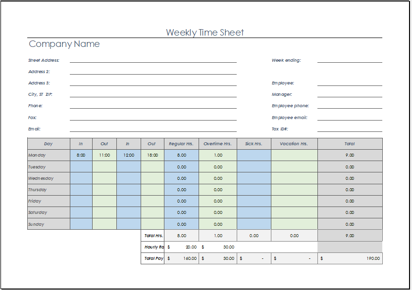 Based on daily not weekly totals. Weekly Timesheet Template For Excel Excel Templates