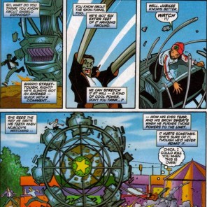 X429_08 Large Generation X's greatest nemesis: a runaway Ferris wheel. (X-Men Unlimited #20)