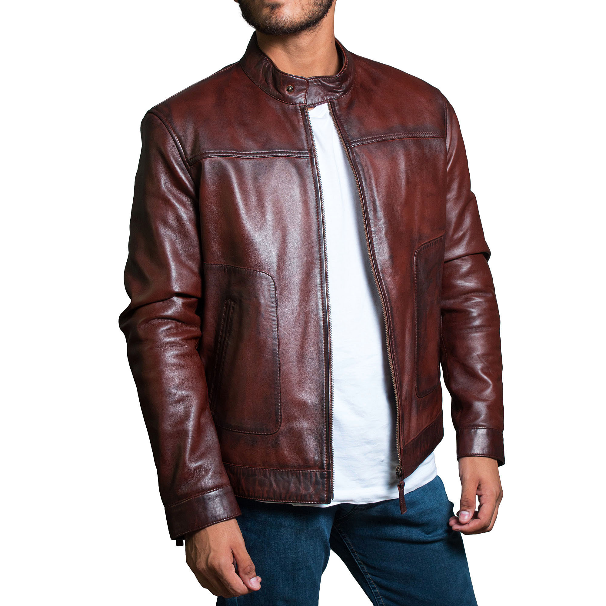 Men's brown slim fit soft-wax classic leather jacket