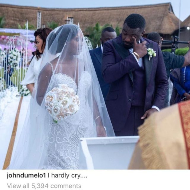 Fans accuse John Dumelo of faking tears at his WHITE WEDDING