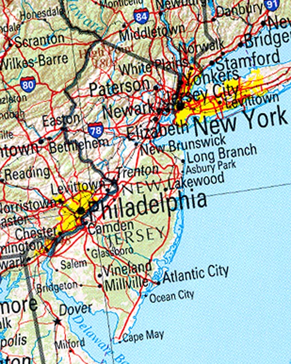 Map Of New Jersey And Surrounding States Physical Map Of New Jersey New Jersey Ref 2001 