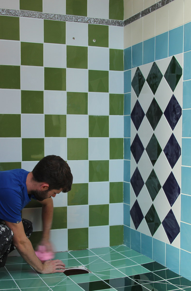 Tiling a wetroom floor.