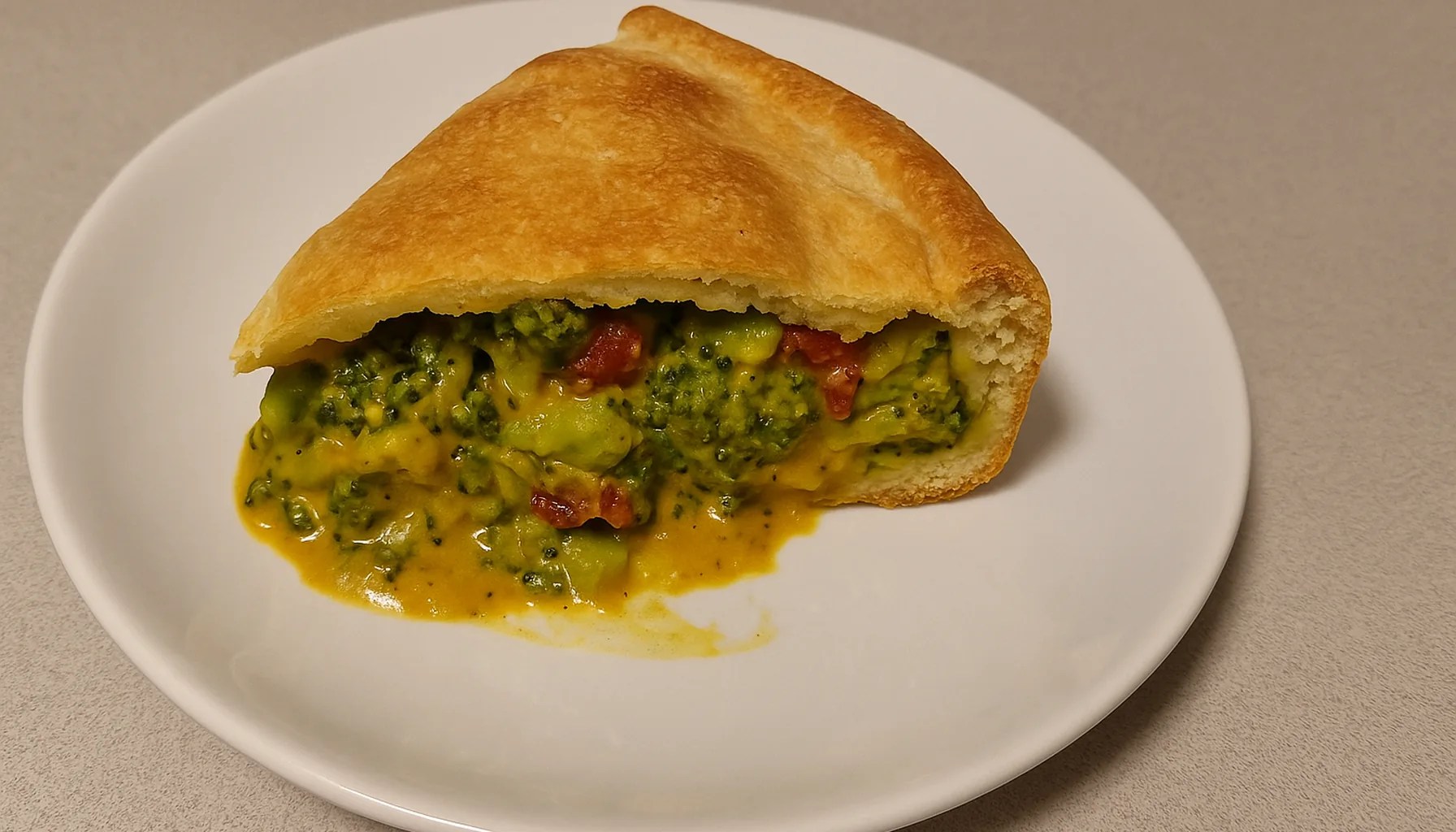 Fetta di torta salata con broccoli, pomodori secchi e zafferano, crosta dorata — ricetta Zafferù con zafferano in stimmi di Carrù (Piemonte)