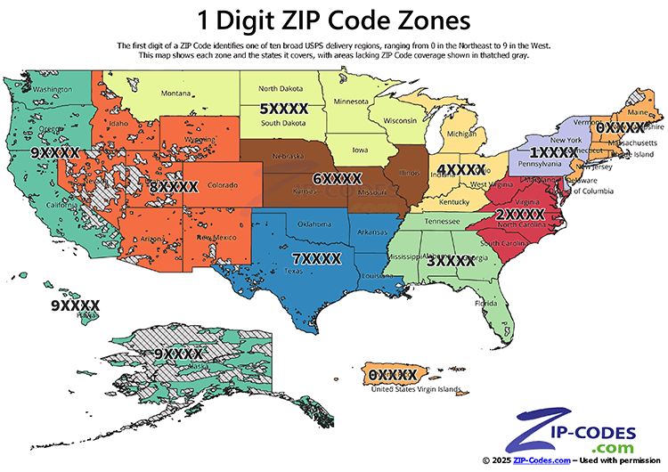 ZIP Code Zone Maps 1ST Digit Map Small.