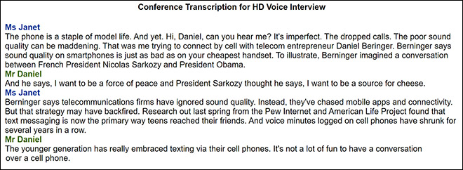 Printable view of transcript selection.