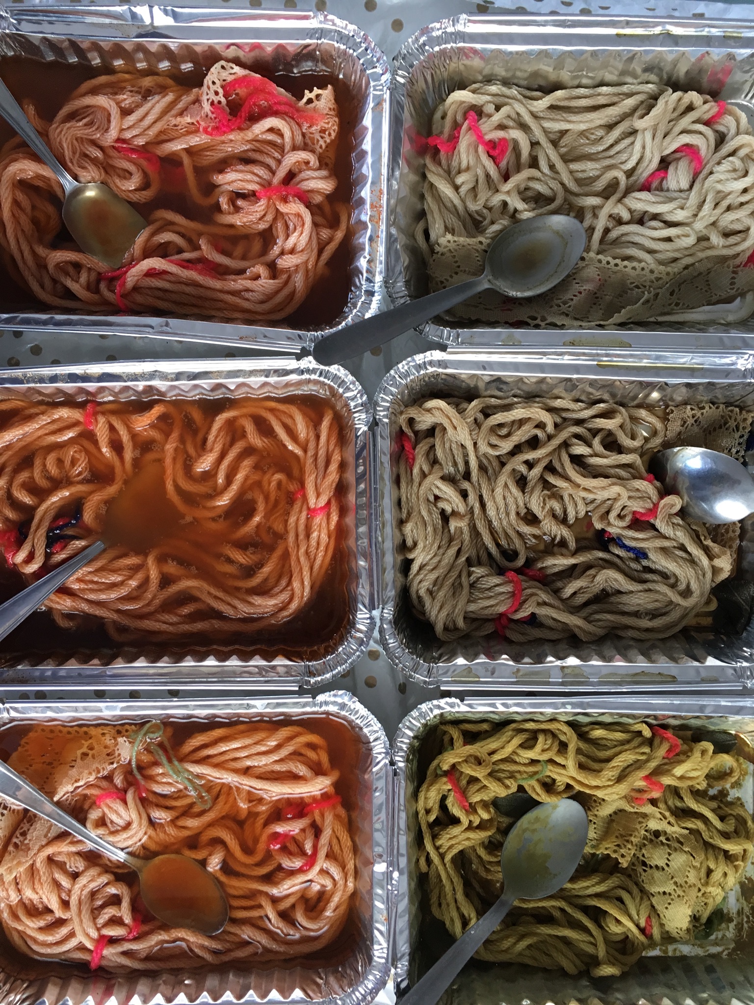 Close up opf colour differences during dyeing.