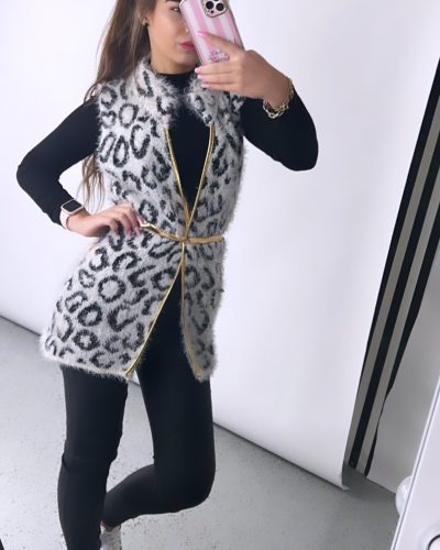 Strickweste Feder Leopard Optik - SJ40-SJ41-SJ42-SJ43