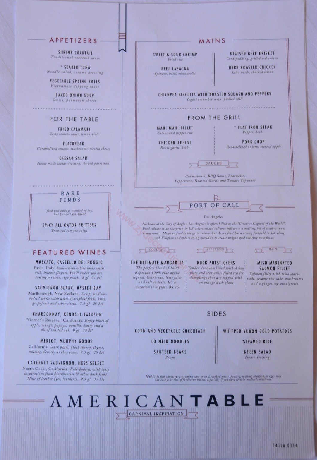 Carnival Inspiration 3 Day American Table Mdr Dinner Menus
