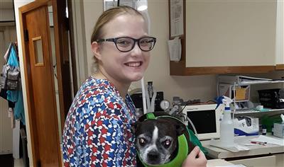 Sarah Murphy holding a pug