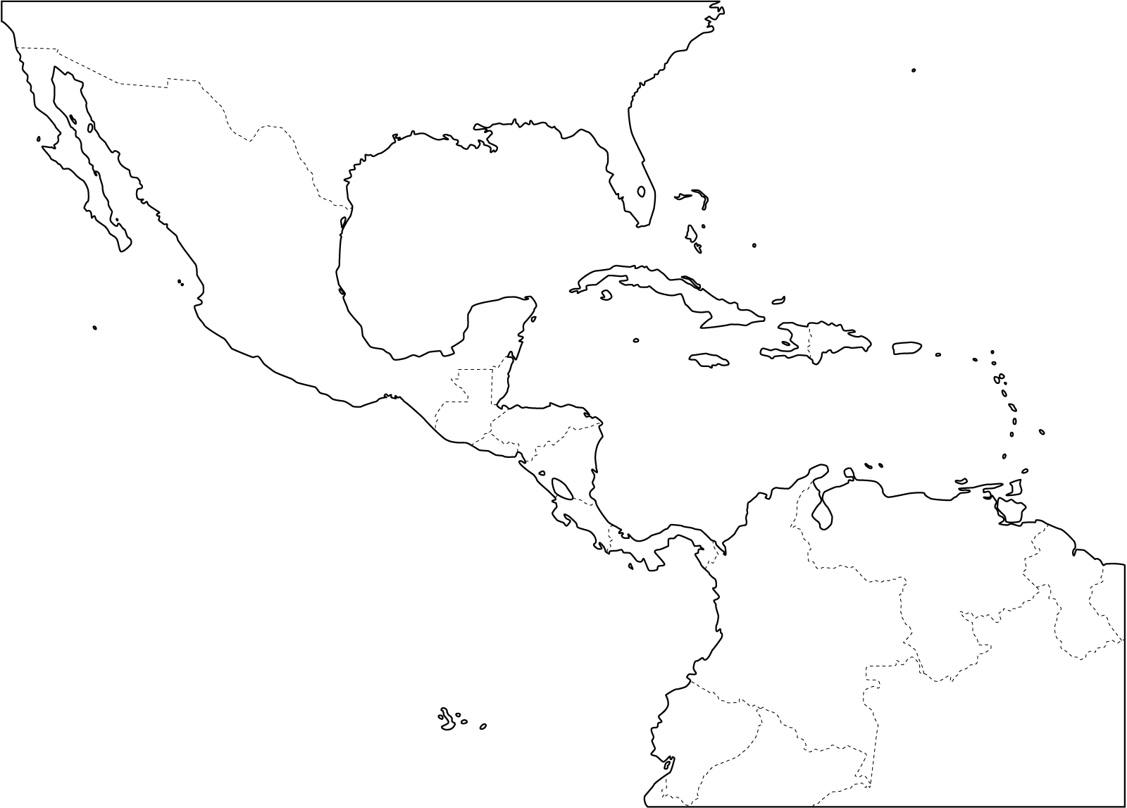 Middle America Blank Map