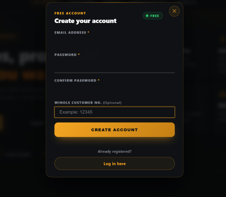 Register with WinOLS customer number
