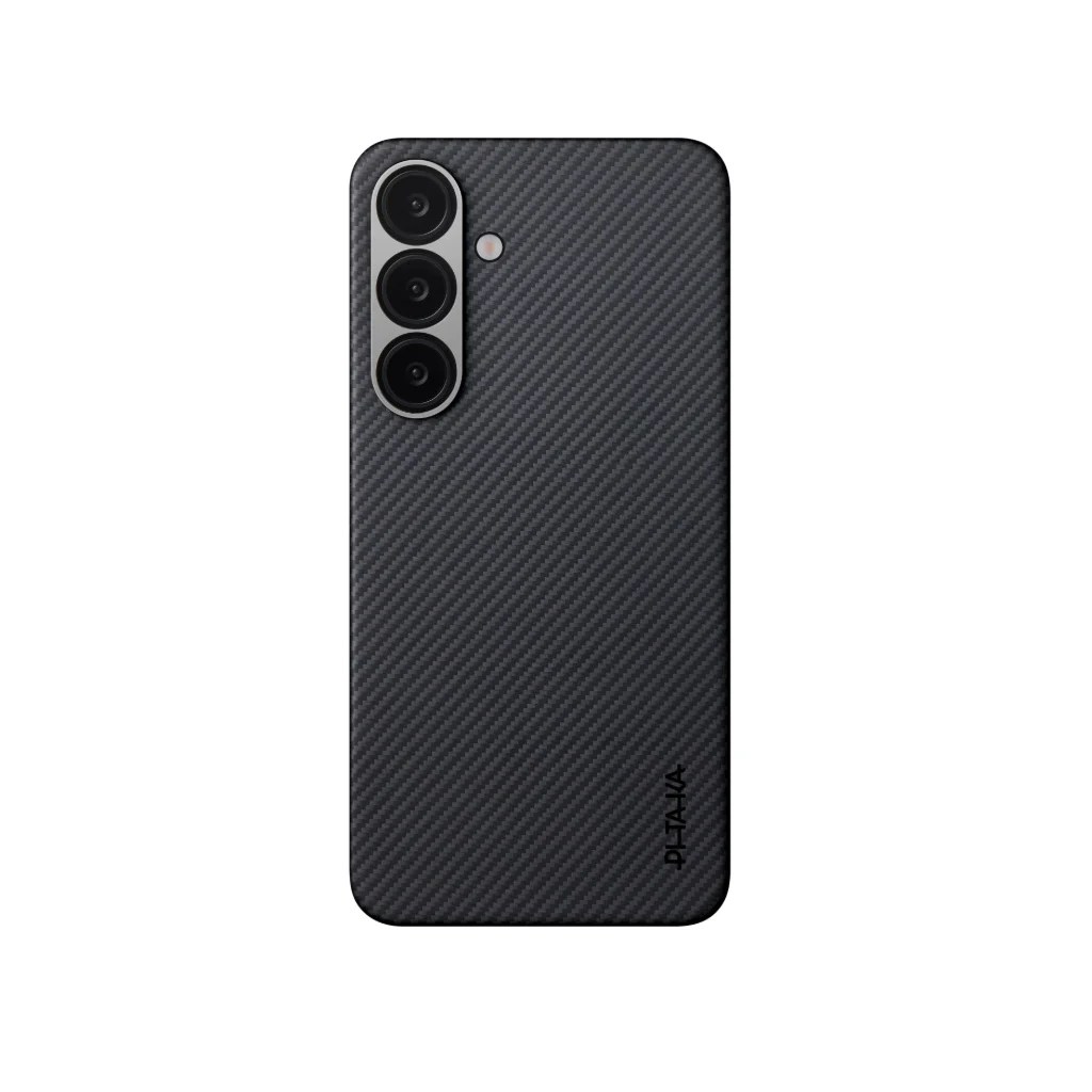 PITAKA Ultra-Slim (now Edge) case for Samsung Galaxy S25 in 600D Black/Grey Twill, rear view