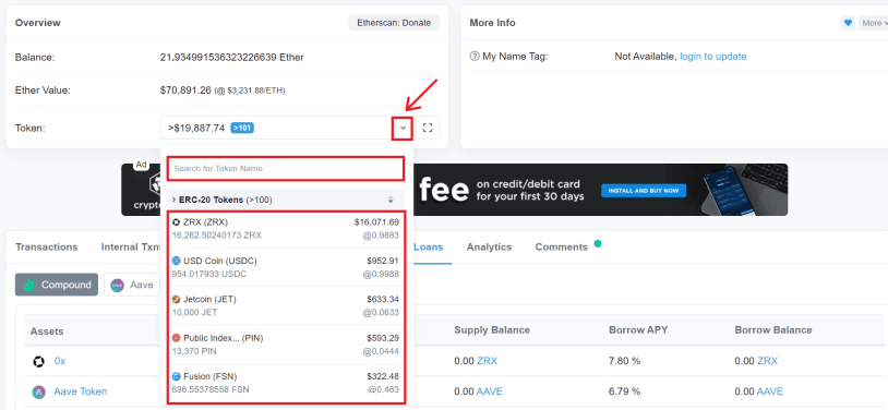 Kiểm tra nhanh các token trong ví ETH trên Etherscan.io