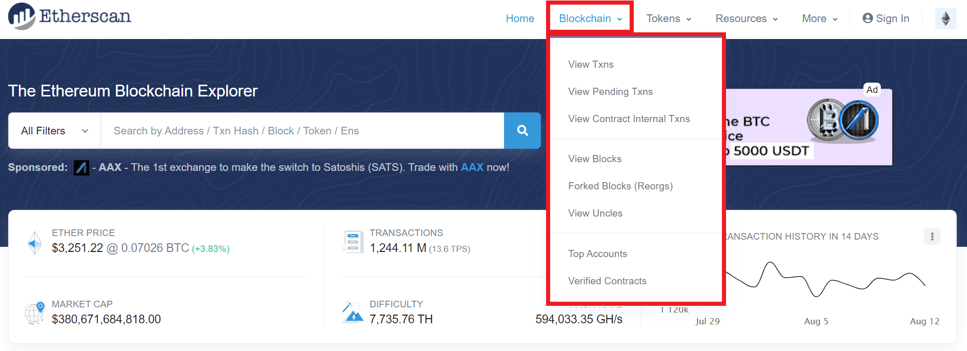 Tính năng Blockchain trên Etherscan