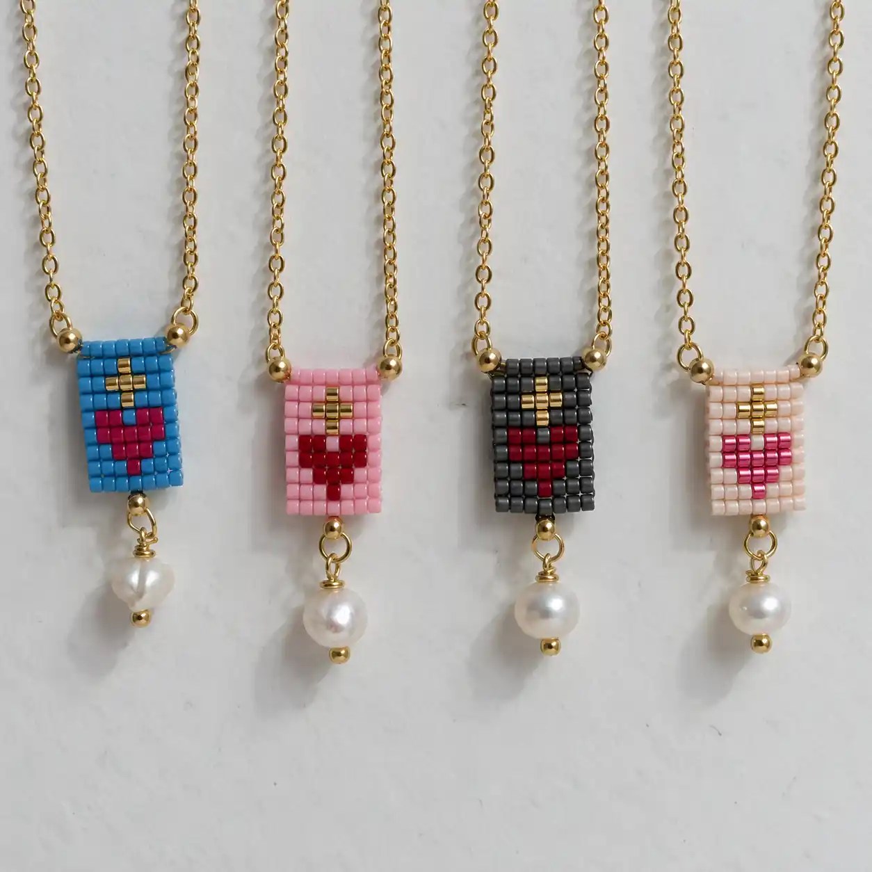 Mini Heart Scapular Miyuki Necklace with Pearl