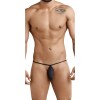 Alluring men's micro strips black color thongs- front