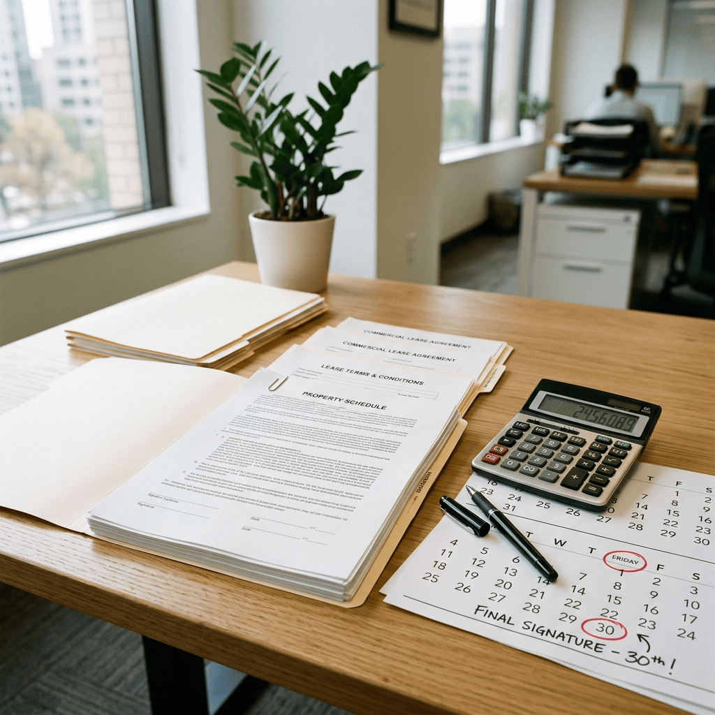 Commercial lease documents and deadline calendar