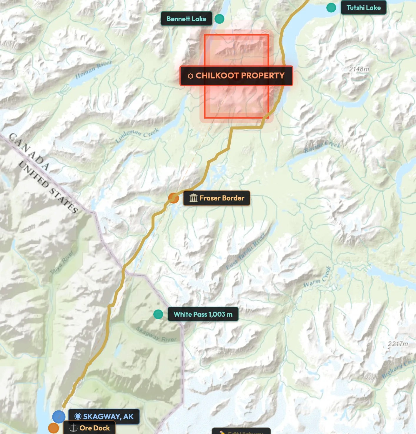 Xplorer Minerals Precious Metals Critical Exploration Chilkoot Property Map.