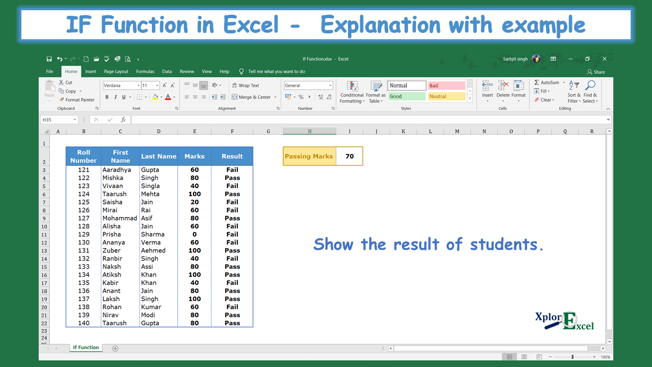 IF Function in Excel - Free Explanation with example - Xplore Excel