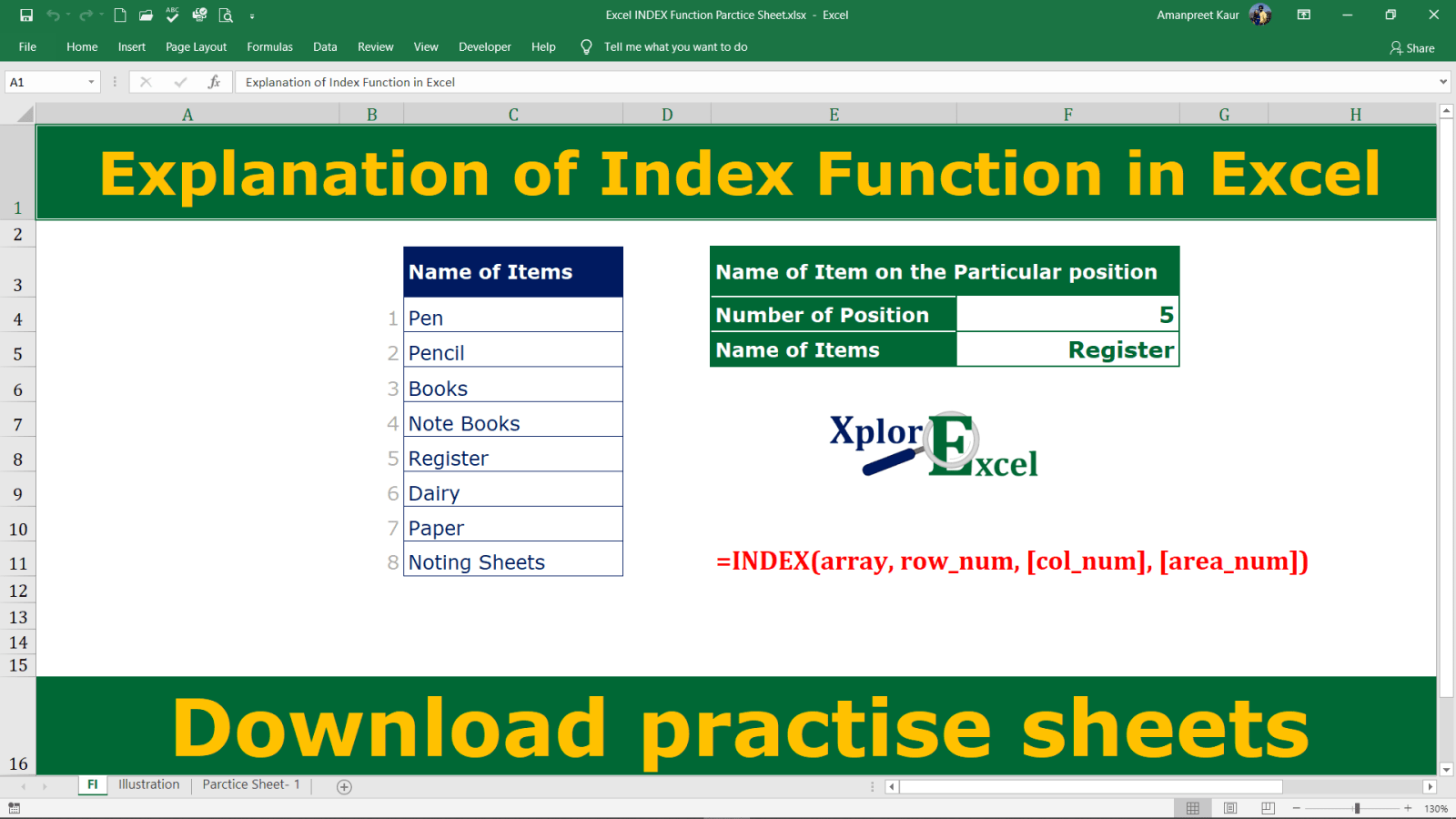 Excel Index Function - Download 2 free Practice Sheets - Xplore Excel