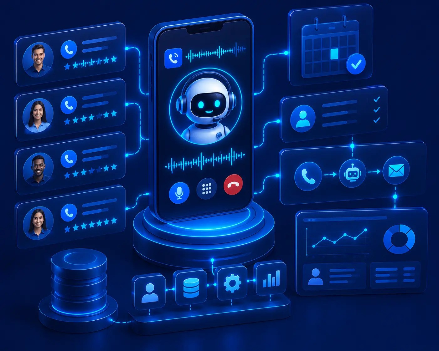 Futuristic AI assistant dashboard interface