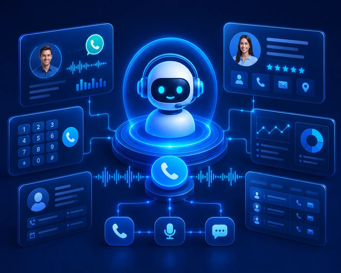 Futuristic AI assistant interface dashboard