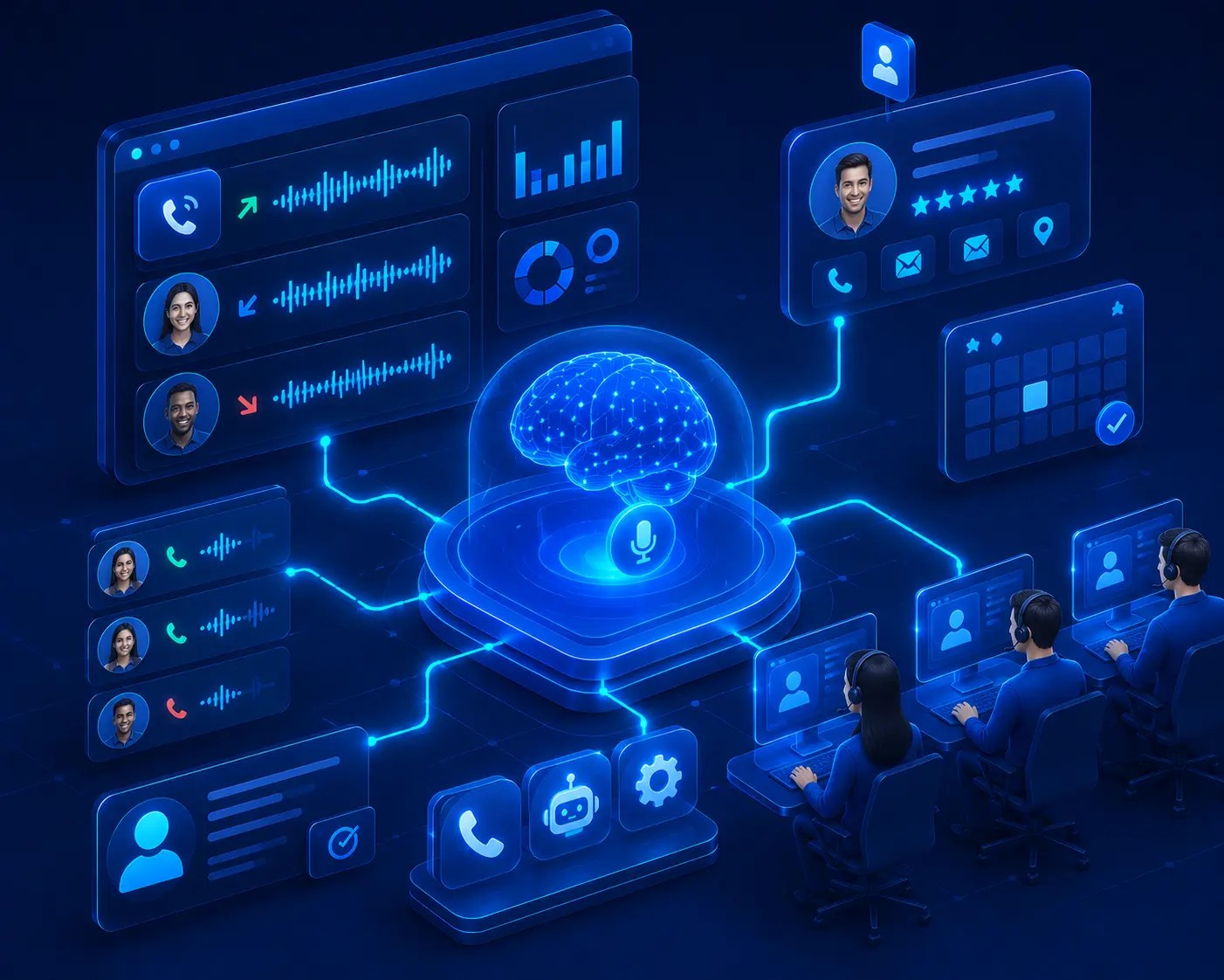 Futuristic AI call center interface