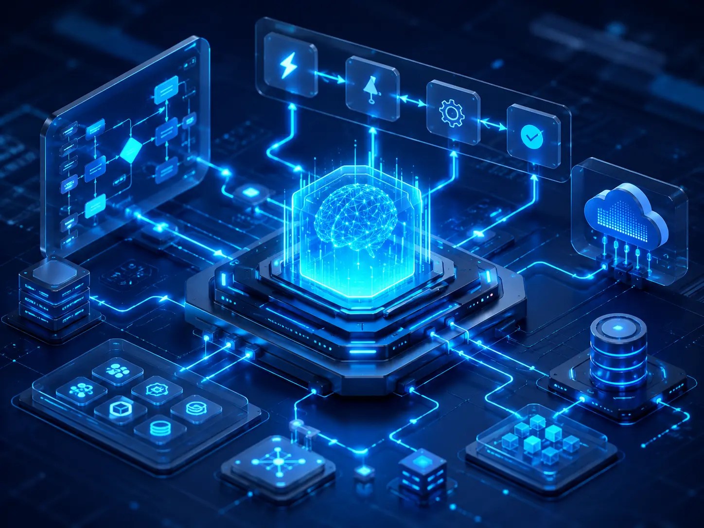 Futuristic AI system architecture visualization